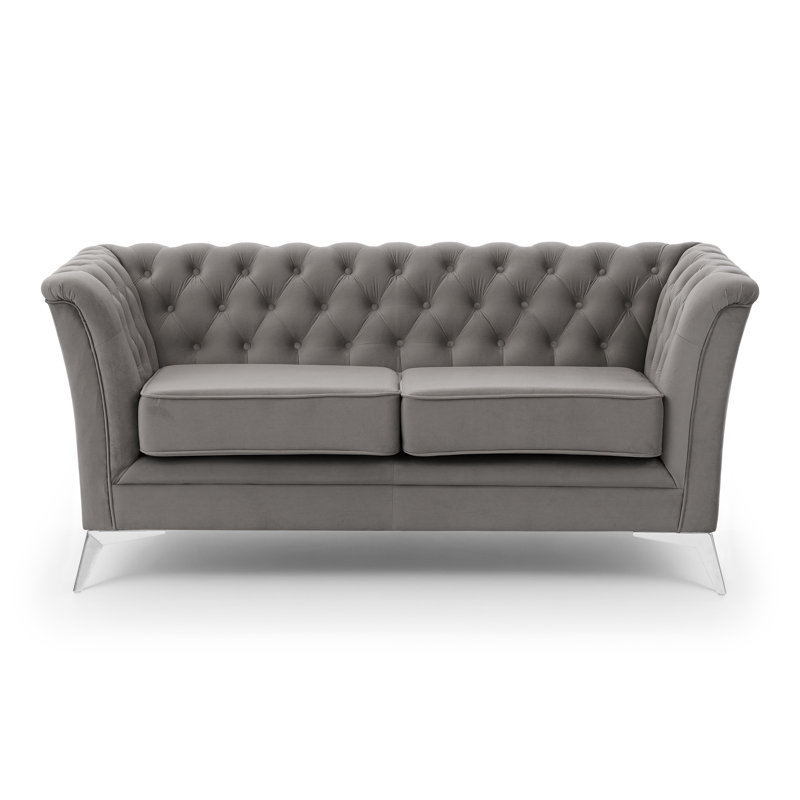 Whitby 2 Seater Velvet Loveseat, Chrome, Grey