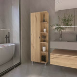 Stylish Tall Cabinet with Open and Hidden Storage, Versatile for Any Room and Decor.