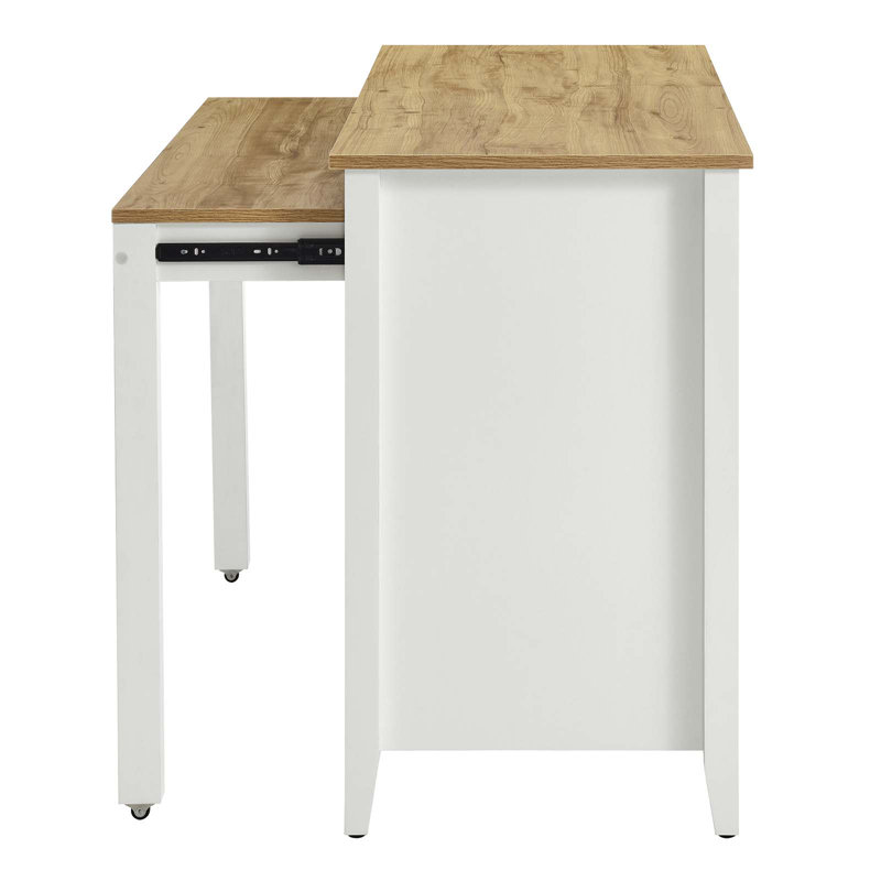 White and Natural Wood Grain Kitchen Island with Storage