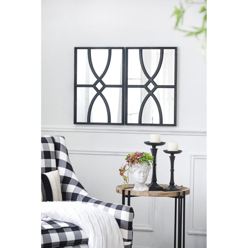 Miroir mural 16 po x 23 po rectangulaire en bois avec cadre noir antique, décoration verticale ou horizontale pour le salon, ensemble de 2