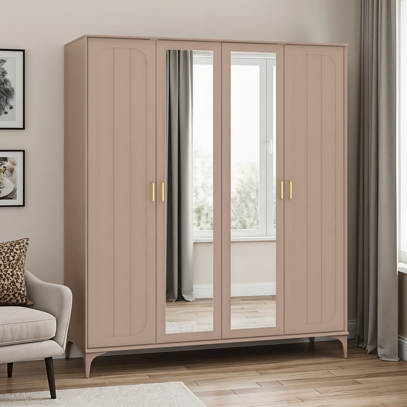Harrington 4 Door Wardrobe with Mirror , Warm Nude