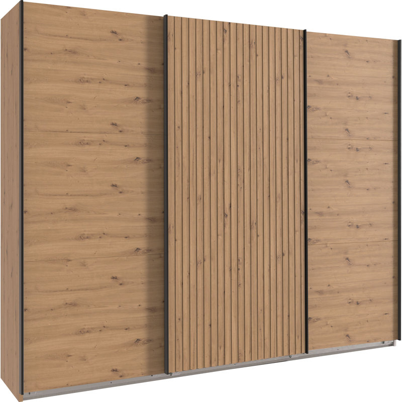 Lyliann 3 Door Manufactured Wood Wardrobe, Artisan oak, 216cm H x 300cm W x 65cm D