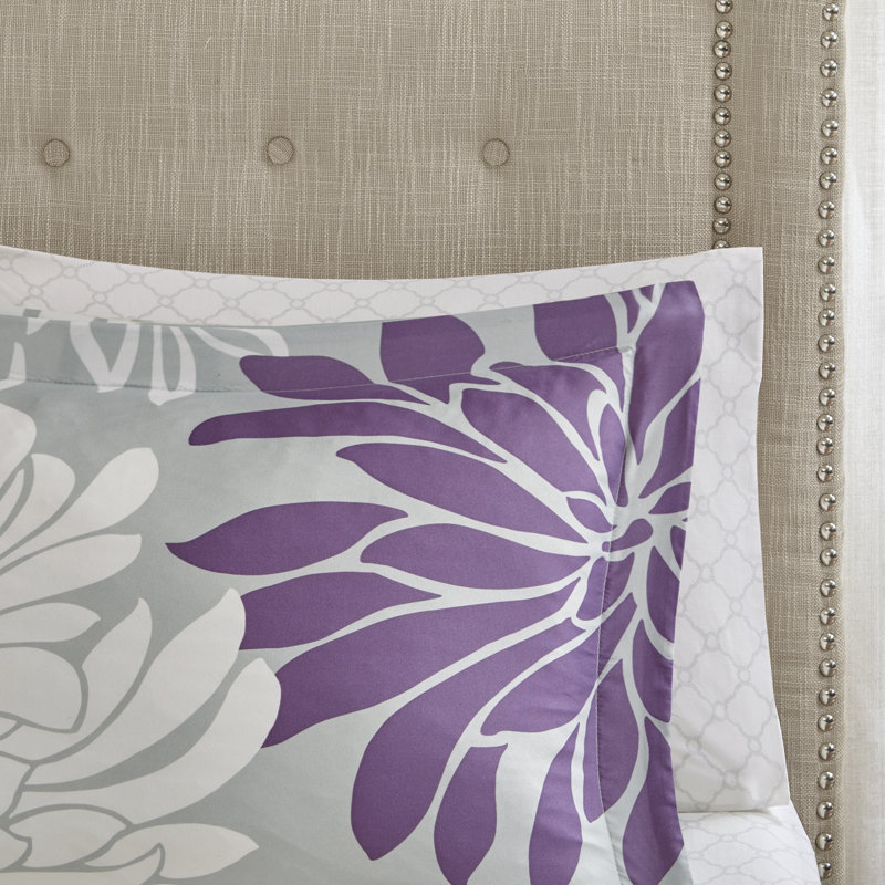 Ensemble d'édredon à motif floral avec draps en coton Maible, Édredon double + 1 jupe de lit + 2 taies décorat, Mauve