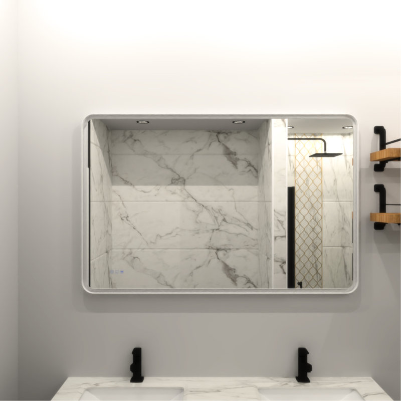 Miroir de salle de bain 48 x 36 à DEL à brouillard - à intensité variable, plus de 3000 lumens, cadre en fer blanc mat, rendu de couleur supérieure pour une expérience visuelle éclatante