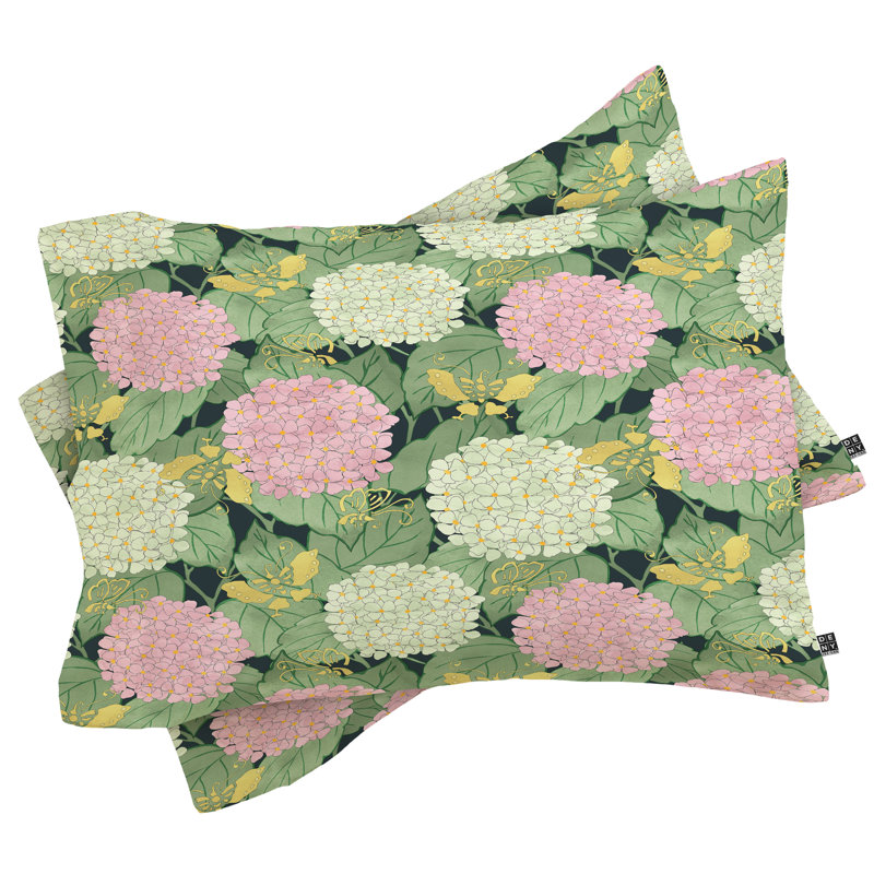Taie d’oreiller hortensia et papillons
