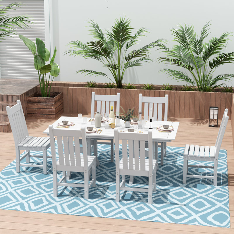 Laguna 6 - Person Patio Dining Set with Rectangular Table, White