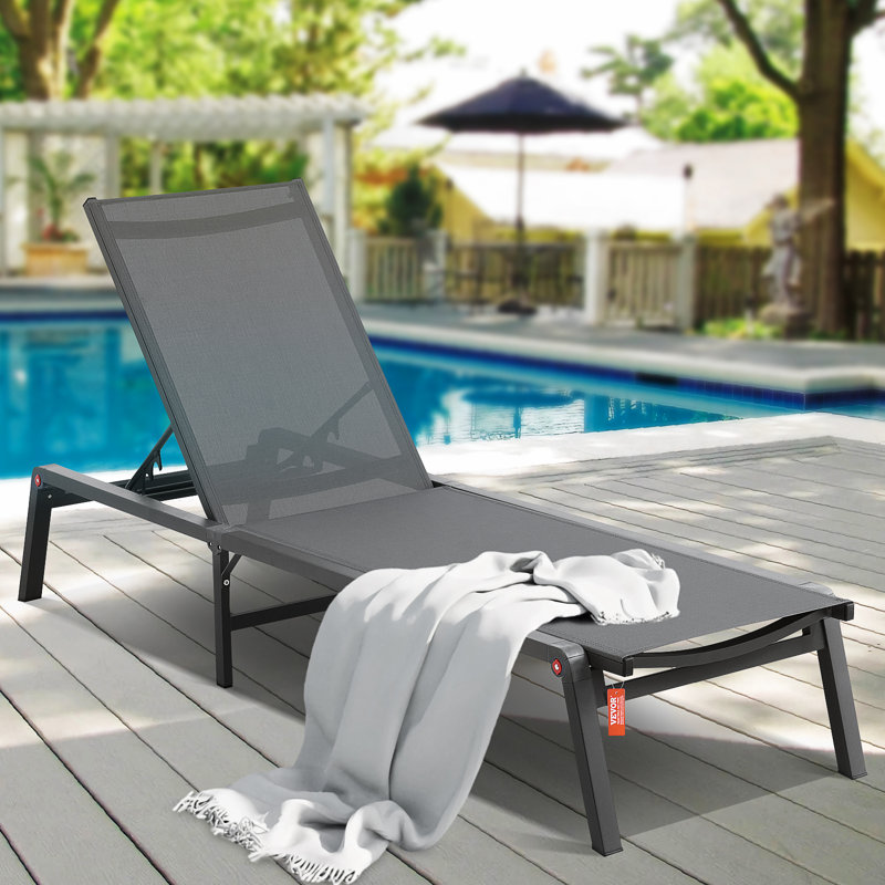 Chaise Lounge Chair Outdoor Patio Lounge Chair with Adjustable 5-Position, Gray