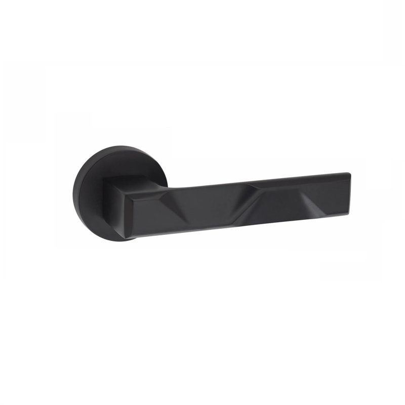 1 Pair Modern Nova Design Premium Door Handles on Round Rose in Matt Black Finish with 3" Ball Bearing Hinges and 2.5" Tubular Latch