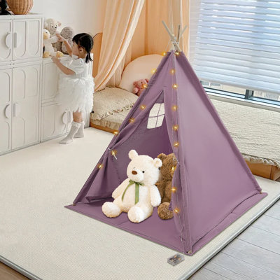 Tente d'intérieur pour enfants pliable avec tapis, guirlande de lumières