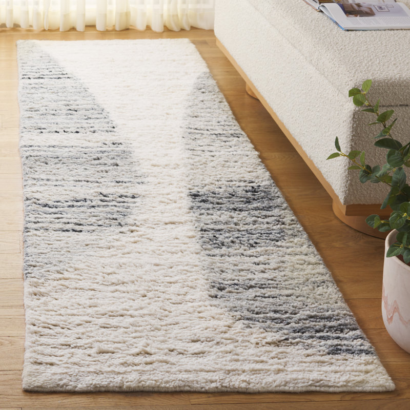 Kwinton 228 Hand Tufted Wool/Recycled Cotton Abstract Indoor Use Only Rug in Ivory/Gray, Runner 2'3" x 8'