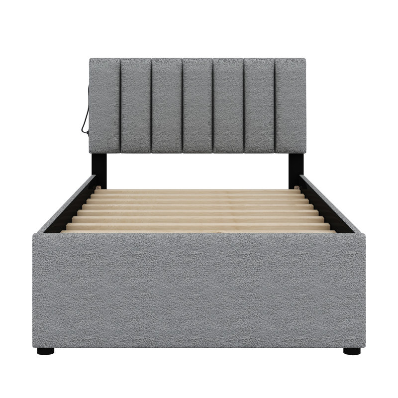 Lit plateforme tapissier avec lit gigogne, Gris