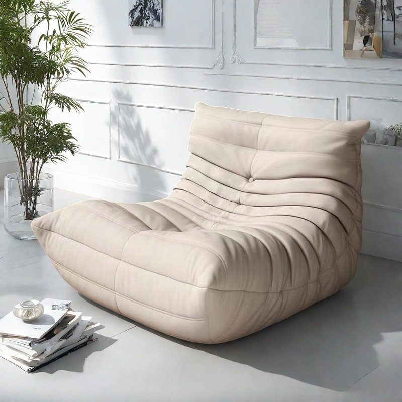 Canapé rétro paresseux chenille, Simili cuir blanc