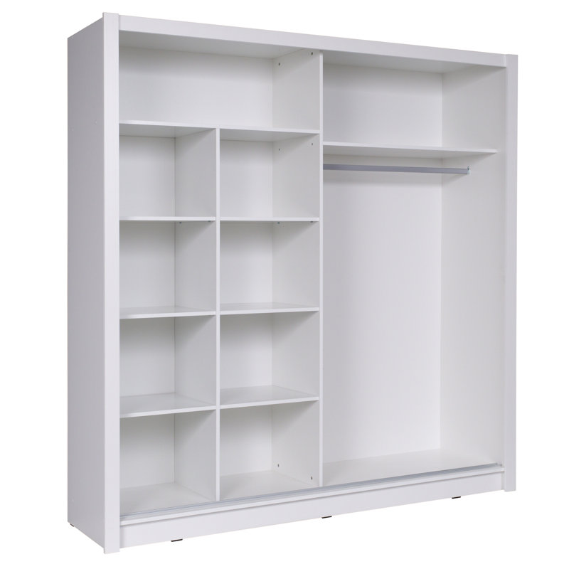 Anzlee 2 Door Laminate Wardrobe, White, 215cm H x 155cm W x 62cm D