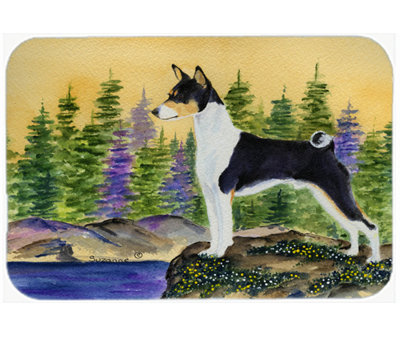Burniece Black/White Basenji Glass Cutting Board
