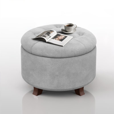 Upholstered Storage Ottoman Bench Button Tufted Round Ottoman Footrest Stool for Living Room Bedroom by Red Barrel Studio