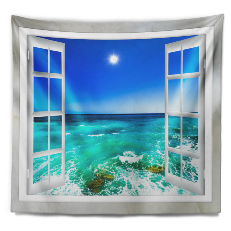 Fenêtre ouverte en mer pour tapisserie océan ondulé, H 68 po x l 80 po