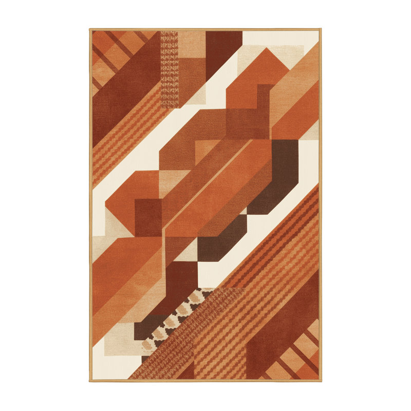 Tapis géométrique brun lavable à la machine d'inspiration Buckland, 7 x 10