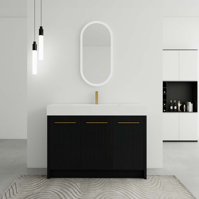 Meuble-lavabo autoportant avec lavabo en résine, avec porte à fermeture douce