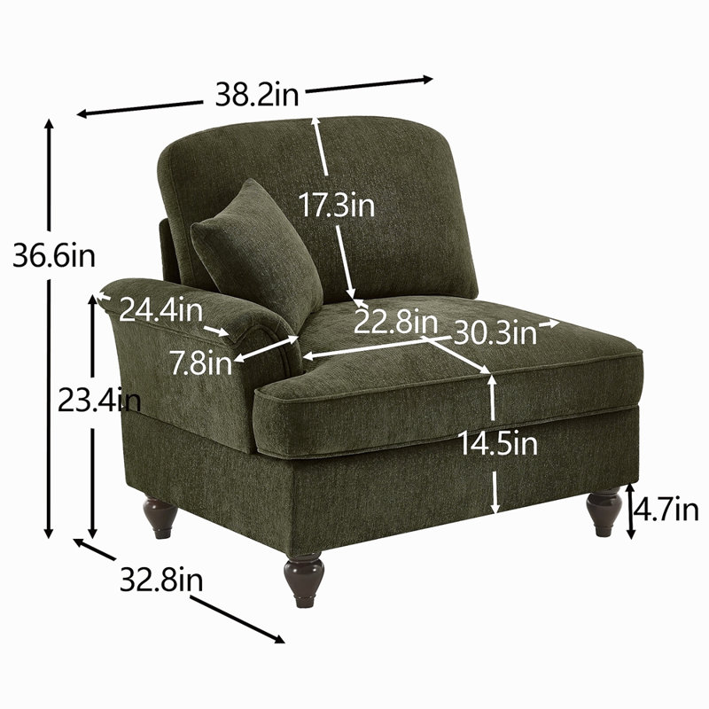 Canapé en chenille LSF avec 1 coussin, Orienté à gauche (vu de face), Vert