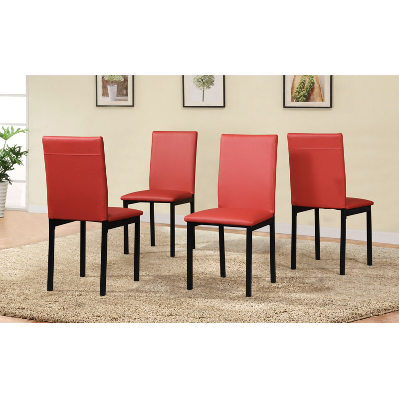 5-Piece Metal Dinette Set With Laminated Faux Marble Top, 4 Chairs, Red/Black, 30"H x 45"L x 28.5"W, White/Black