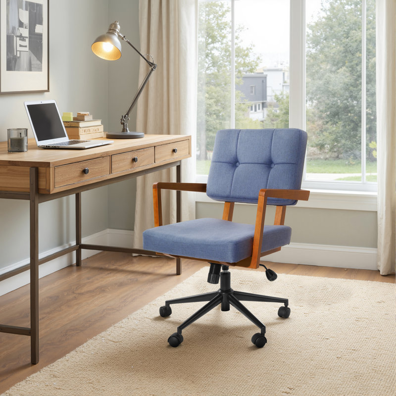 Upholstered Swivel Home Office Desk Chair, Blue