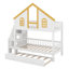 Lit superposé Playhouse avec lit gigogne et escalier de rangement - Lit mezzanine en bois avec fenêtres, porte, toit-1050183548