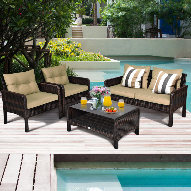 Ensemble de 4 canapés de patio sans rotin avec coussin et table basse