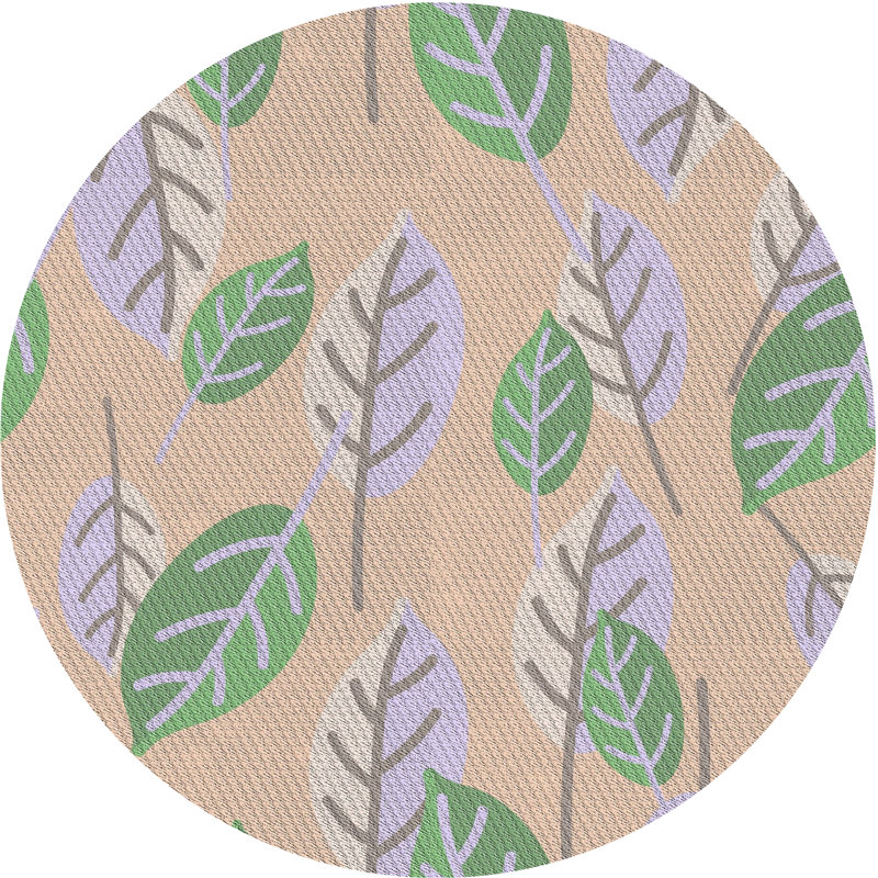Tapis vert/mauve à motifs, Rond 4 pi