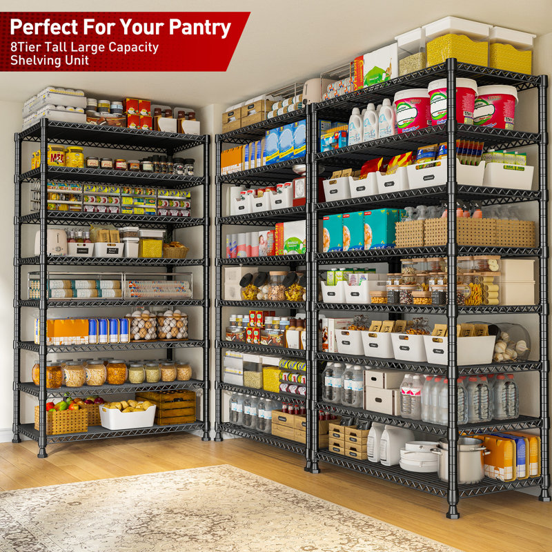 35.6"w Wire Storage Shelving Unit, 14"d Adjustable Storage Rack For Kitchen,pantry,closet, Black, 75" H  x 35.5" W  x 14" D 