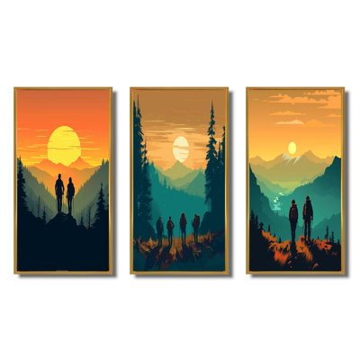 " Orange Yellow Bold Hiking Sunset " 3 - Pieces