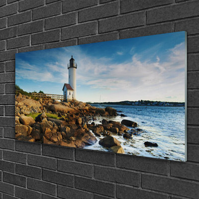 Landscape Lighthouse Stones Sea 1 Piece Wall Art on Glass