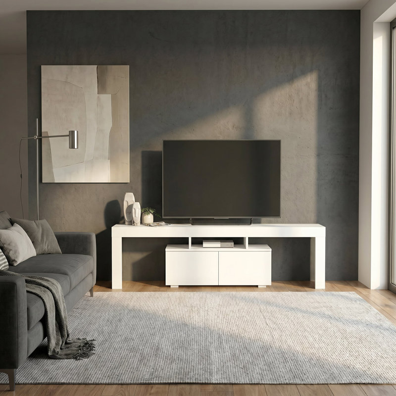 Bronny 2-Door Shelved TV Unit – Elegant & Functional Entertainment Center, Wood White