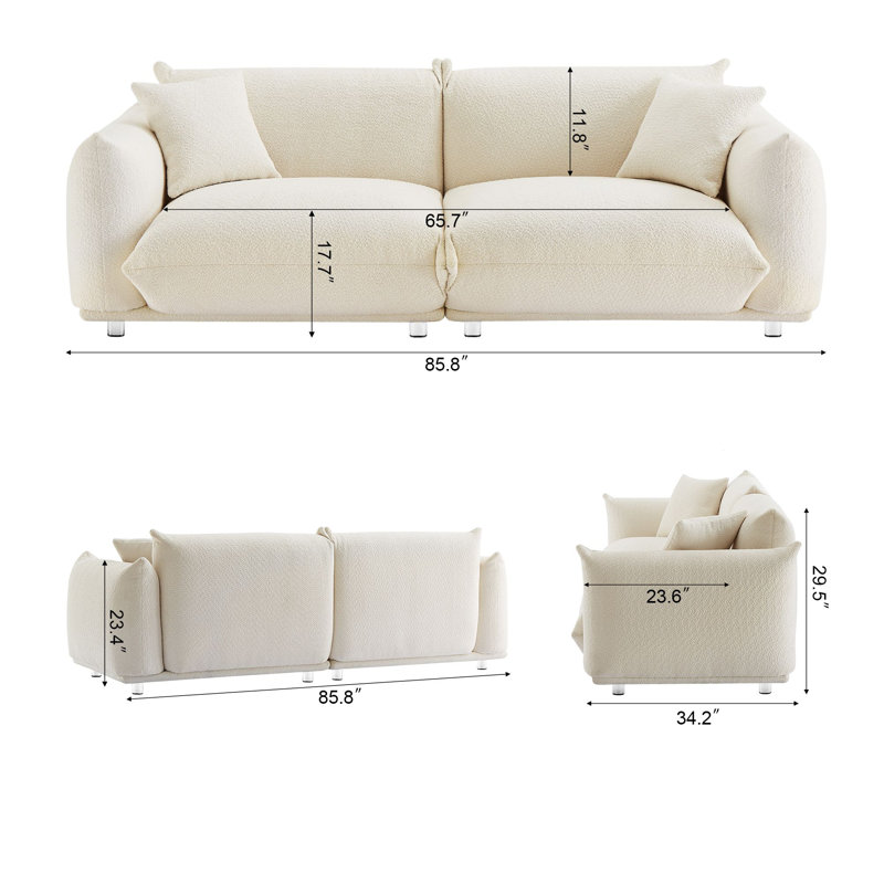 Canapé surdimensionné de 85 po Anarii, Boucle blanc