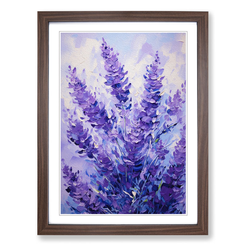 Lavender Flower Action Painting No.3 - Framed Print, 34cm H x 25cm W x 2cm D, Walnut