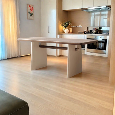 Cream-style rock plate solid wood dining table
