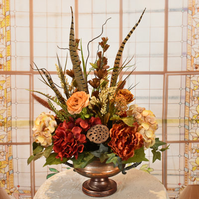 Rust And Tan Peony And  Hydrangea Silk Floral Centerpiece