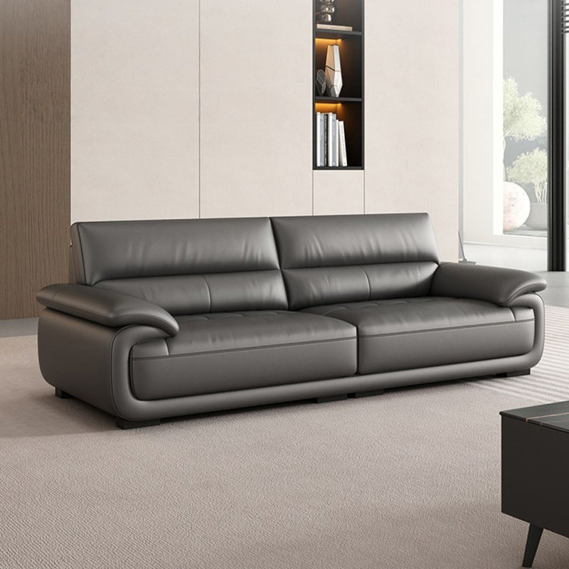 Canapé standard moderne en cuir véritable gris foncé foncé