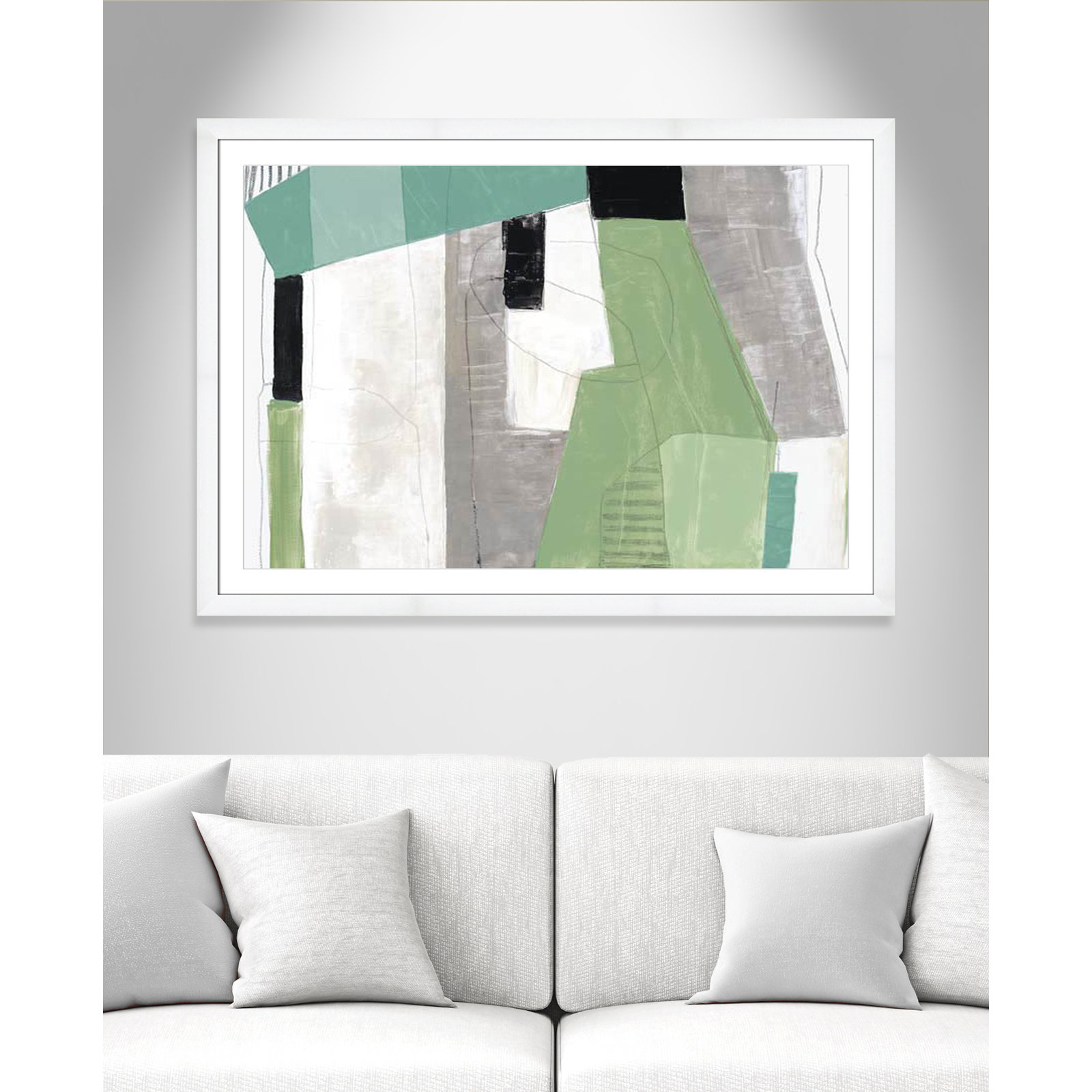Evergreen Essence Print, White, White Cube Frame - Matted Fine Art Paper Print, 35" H x 49" W x 1.25" D