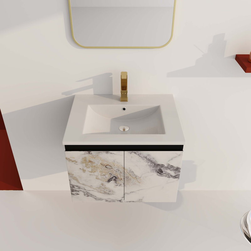 Meuble-lavabo simple 24 po avec plateau en bois manufacturé Aliciya