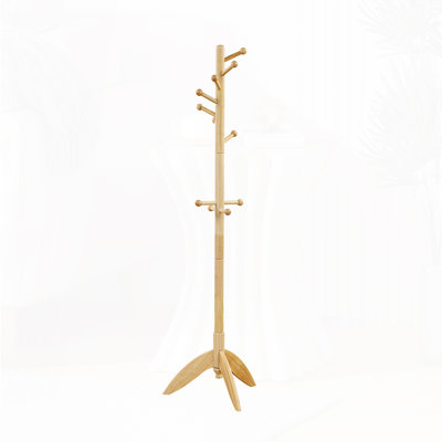 Coat Rack Solid Wood, 11 Hooks Coat Hanger Stand