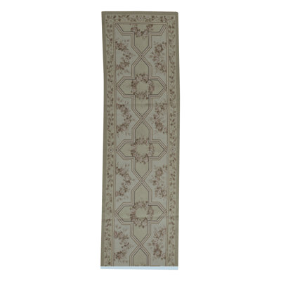 Hand-Knotted High-Quality Ivory and Gold Runner