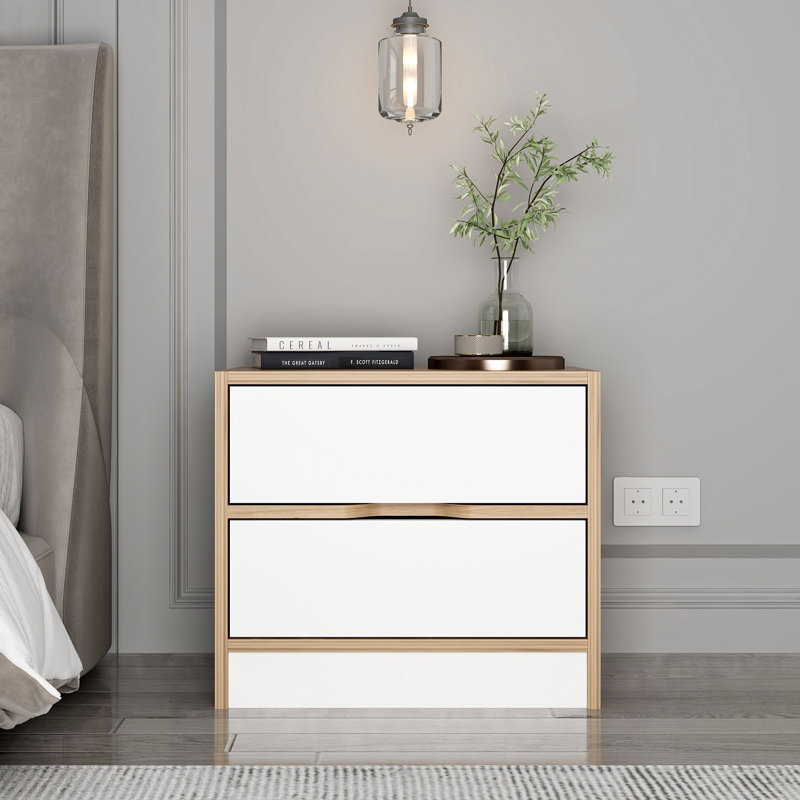 Wesa Modern Nightstand with Multiple Shelves, Walnut & White Finish, 21.3 x 15.7 x 18.5 inches | 100% Melamine Coated Particle Board, Thickness: 0.7 inches | Stylish & Functional Storage Solution for Bedroom Decor