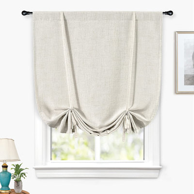 Antonino Linen Textured Blackout Tie Up Curtains Double Layer Thermal Insulated Lined Balloon Roman Shade