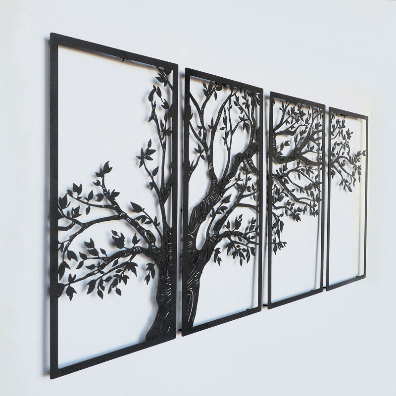 Ensemble de 4 pièces d'art mural en métal Seasons 'Vibes, Noir, H 27 po x l 59 po x P 1 po