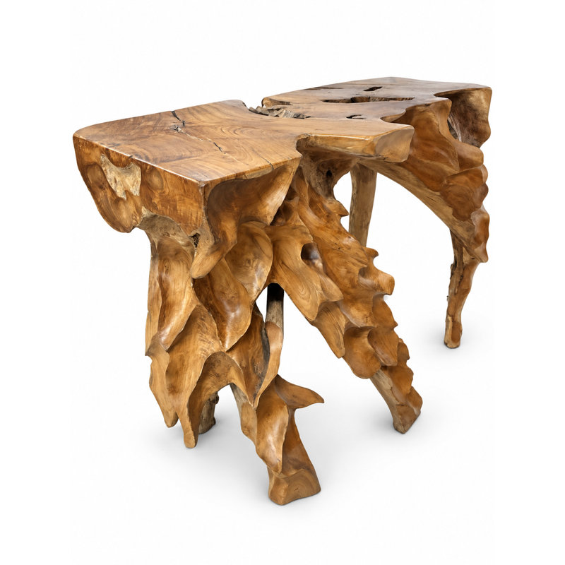 Carved Teak Leaf Console Table, 40"