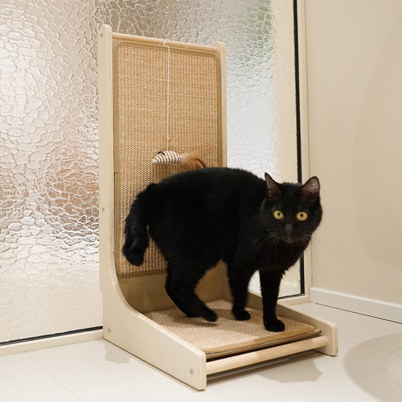 Grattoir en forme de L pour chat d'intérieur, griffoir fixé au sol avec herbe à chat, classique