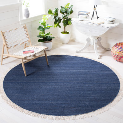 Tapis rayé bleu marine en laine / coton Rubinstein