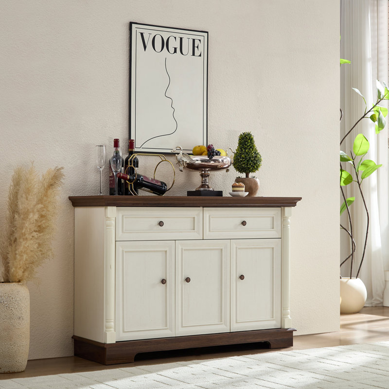 Farmhouse Style Kitchen Storage Cabinet, White/Walnut