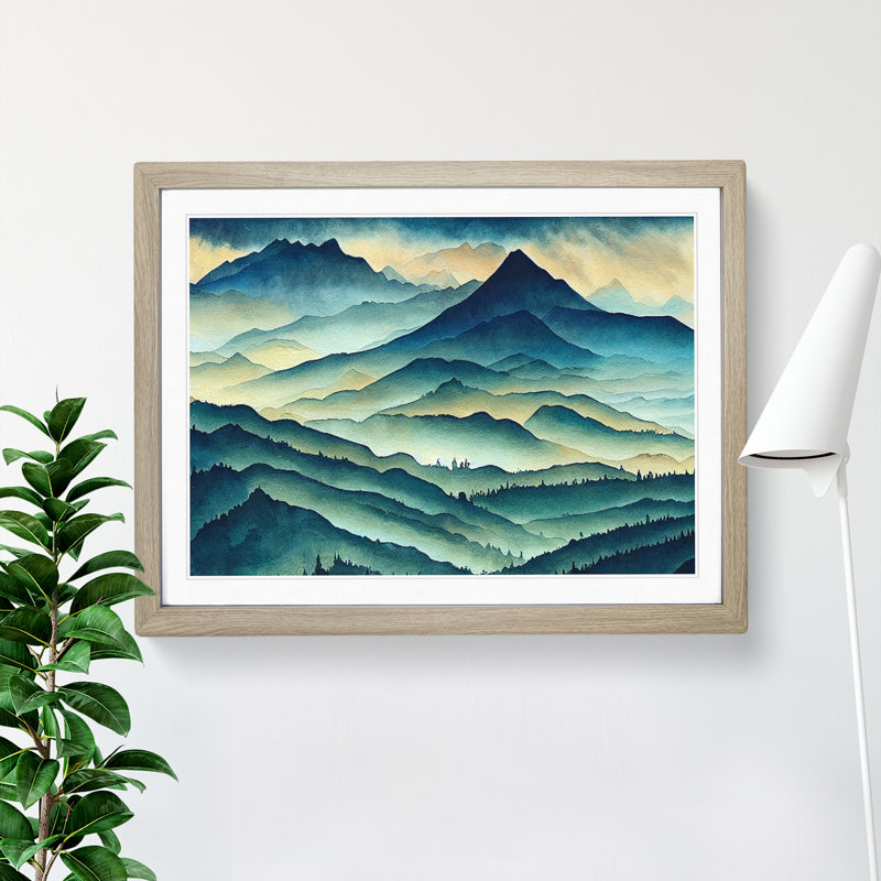 Cool Mist Mountains Vol.2 - Framed Print, 25cm H x 34cm W x 2cm D, Oak
