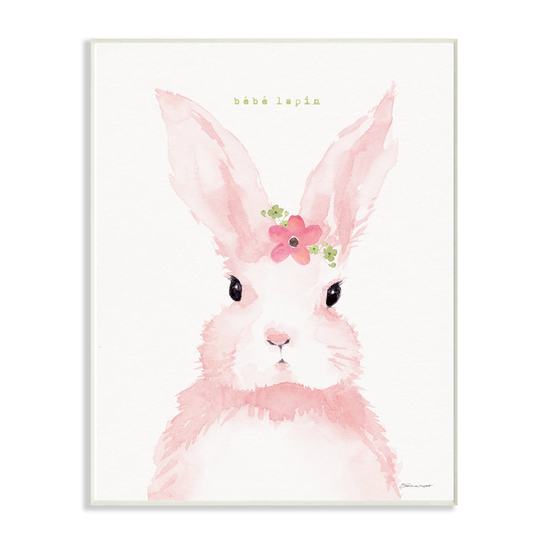 « baby lapin french rose aquarelle lapin avec fleur » par stéphanie workic, peinture marrott, H 15 po x l 10 po x P 0,5 po